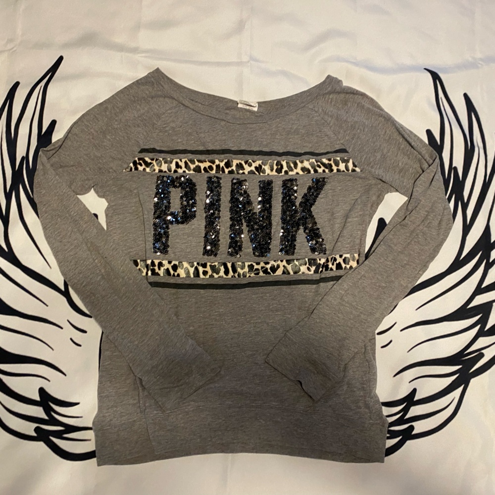 PINK Victoria's Secret long sleeve animal print with sequins long sleeve shirt